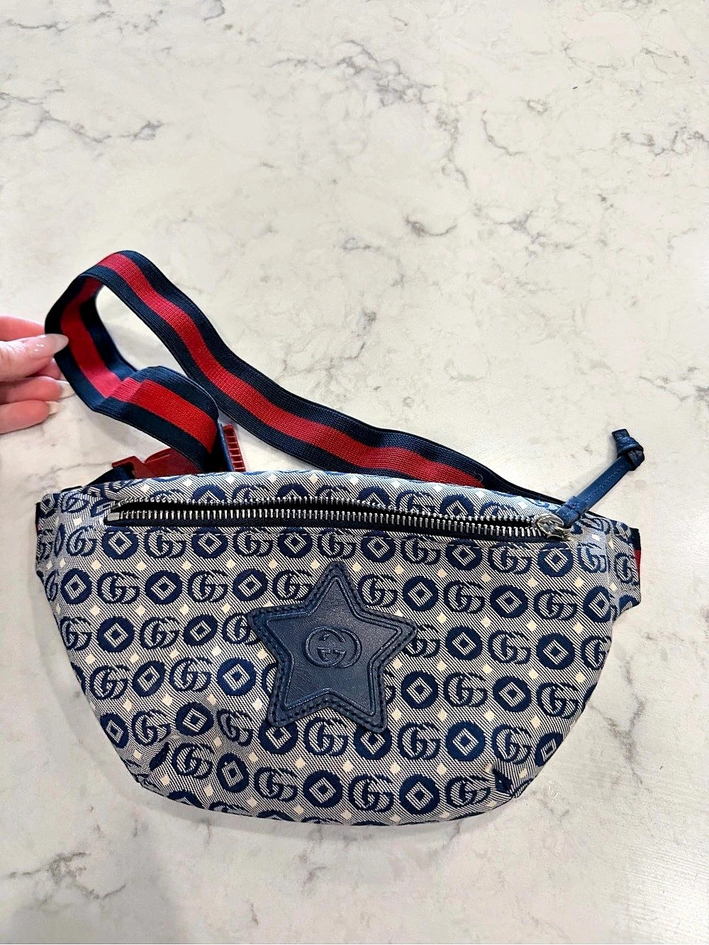 Gucci Children's GG Star Patch Belt Bag Blue & Red